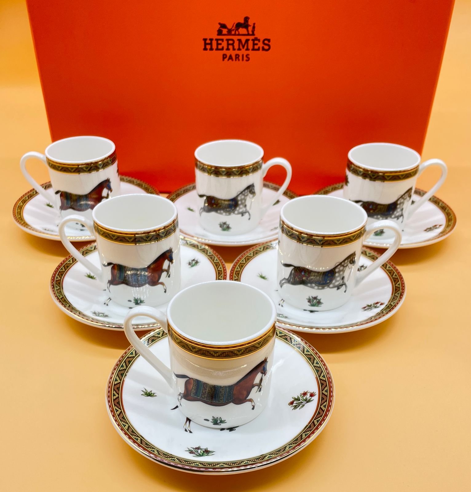 Hermes Horse Turkish coffee set of six - Hermes Turkish Coffee Cups | Aleppo Gift UAE